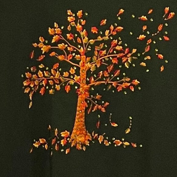 Quacker Factory Dark Green Embroidered Fall Breeze 3X - Picture 3 of 5